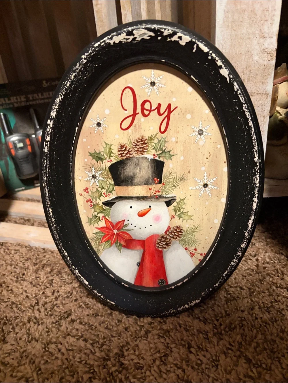 Set of 4 Holiday Snowman Wall Light Up Art Set - Black Frame